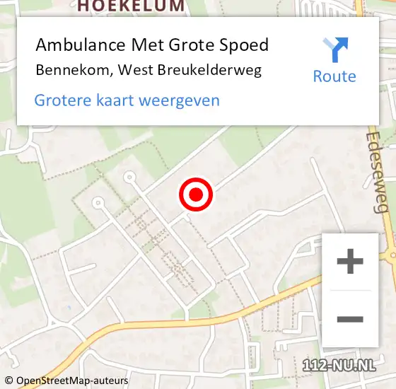 Locatie op kaart van de 112 melding: Ambulance Met Grote Spoed Naar Bennekom, West Breukelderweg op 24 oktober 2022 19:14