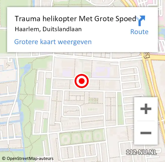 Locatie op kaart van de 112 melding: Trauma helikopter Met Grote Spoed Naar Haarlem, Duitslandlaan op 24 oktober 2022 19:43