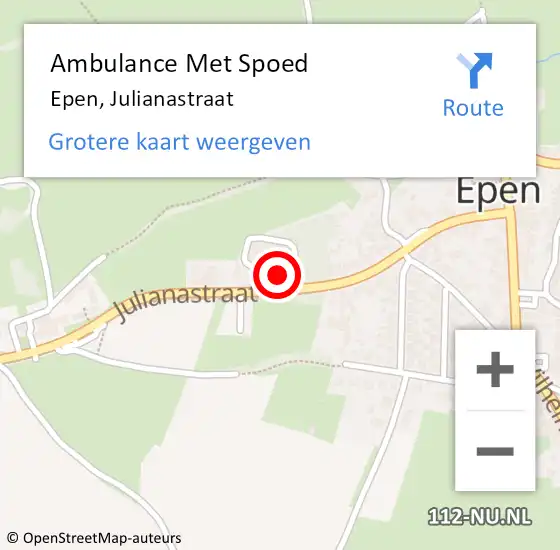 Locatie op kaart van de 112 melding: Ambulance Met Spoed Naar Epen, Julianastraat op 2 augustus 2014 16:46