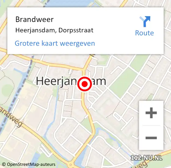 Locatie op kaart van de 112 melding: Brandweer Heerjansdam, Dorpsstraat op 24 oktober 2022 20:00