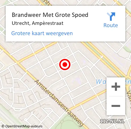 Locatie op kaart van de 112 melding: Brandweer Met Grote Spoed Naar Utrecht, Ampèrestraat op 24 oktober 2022 20:35