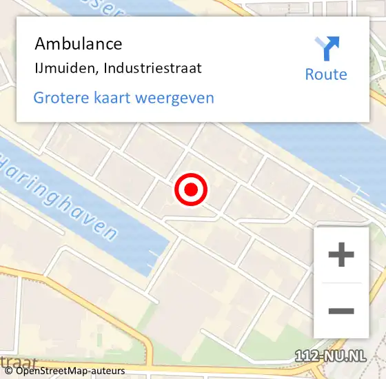 Locatie op kaart van de 112 melding: Ambulance IJmuiden, Industriestraat op 24 oktober 2022 20:50