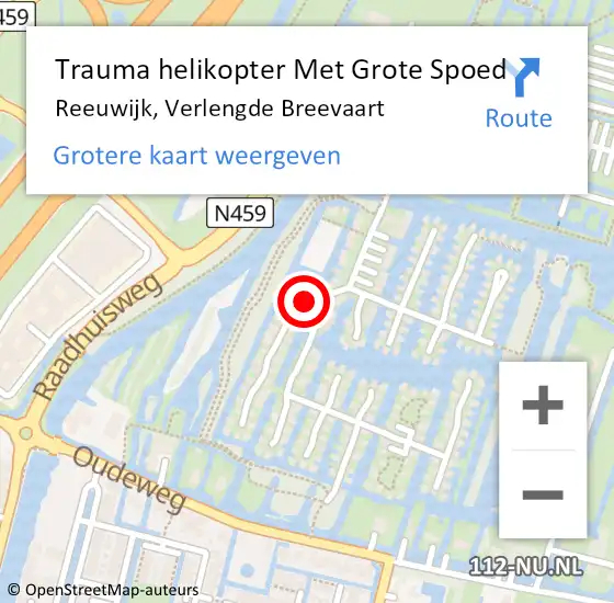 Locatie op kaart van de 112 melding: Trauma helikopter Met Grote Spoed Naar Reeuwijk, Verlengde Breevaart op 24 oktober 2022 20:51