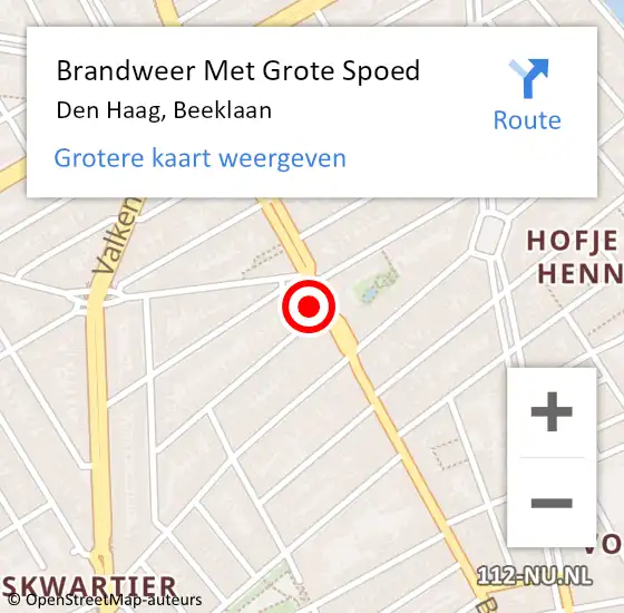 Locatie op kaart van de 112 melding: Brandweer Met Grote Spoed Naar Den Haag, Beeklaan op 24 oktober 2022 20:55