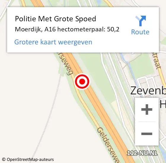 Locatie op kaart van de 112 melding: Politie Met Grote Spoed Naar Moerdijk, A16 hectometerpaal: 50,2 op 24 oktober 2022 20:58