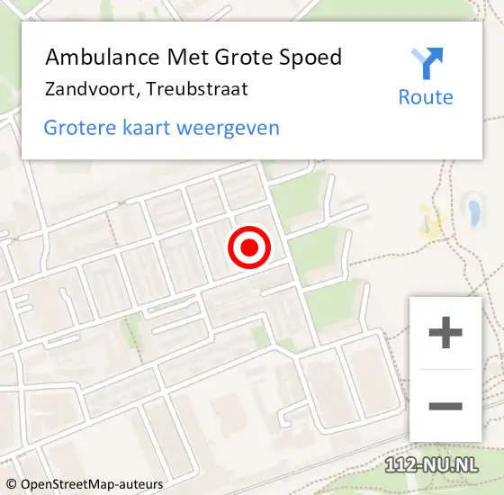Locatie op kaart van de 112 melding: Ambulance Met Grote Spoed Naar Zandvoort, Treubstraat op 24 oktober 2022 21:12