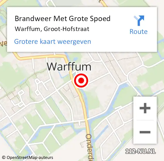 Locatie op kaart van de 112 melding: Brandweer Met Grote Spoed Naar Warffum, Groot-Hofstraat op 24 oktober 2022 21:24