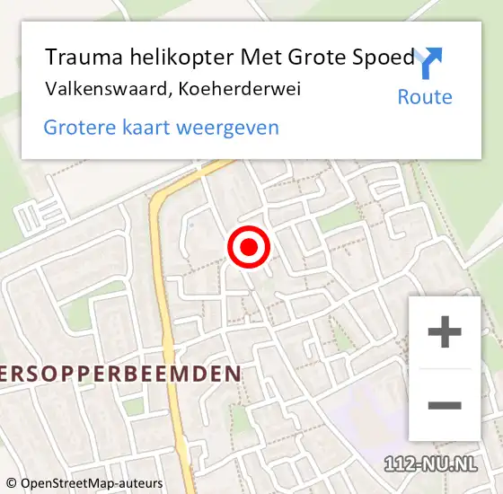 Locatie op kaart van de 112 melding: Trauma helikopter Met Grote Spoed Naar Valkenswaard, Koeherderwei op 24 oktober 2022 21:36