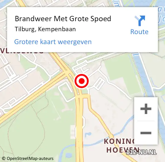 Locatie op kaart van de 112 melding: Brandweer Met Grote Spoed Naar Tilburg, Kempenbaan op 24 oktober 2022 22:05