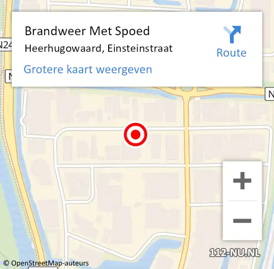 Locatie op kaart van de 112 melding: Brandweer Met Spoed Naar Heerhugowaard, Einsteinstraat op 24 oktober 2022 23:16