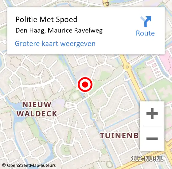 Locatie op kaart van de 112 melding: Politie Met Spoed Naar Den Haag, Maurice Ravelweg op 24 oktober 2022 23:26