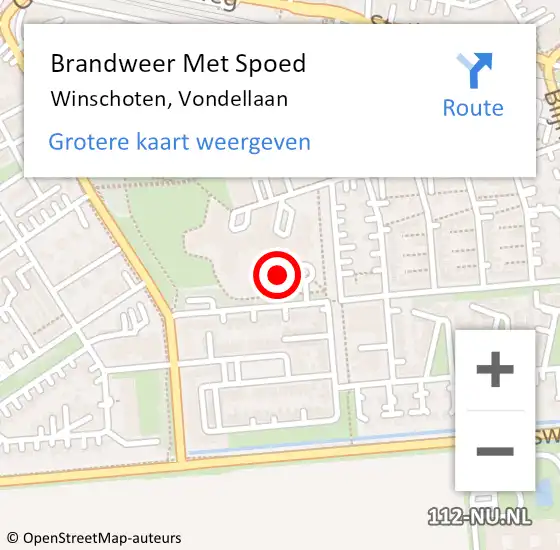 Locatie op kaart van de 112 melding: Brandweer Met Spoed Naar Winschoten, Vondellaan op 24 oktober 2022 23:59