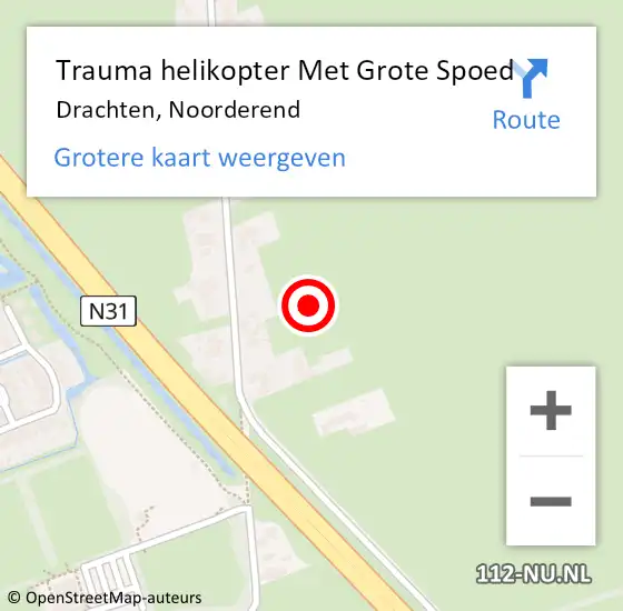 Locatie op kaart van de 112 melding: Trauma helikopter Met Grote Spoed Naar Drachten, Noorderend op 25 oktober 2022 00:07