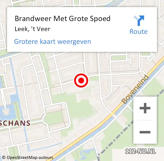 Locatie op kaart van de 112 melding: Brandweer Met Grote Spoed Naar Leek, 't Veer op 25 oktober 2022 00:20