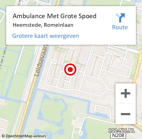 Locatie op kaart van de 112 melding: Ambulance Met Grote Spoed Naar Heemstede, Romeinlaan op 25 oktober 2022 00:29