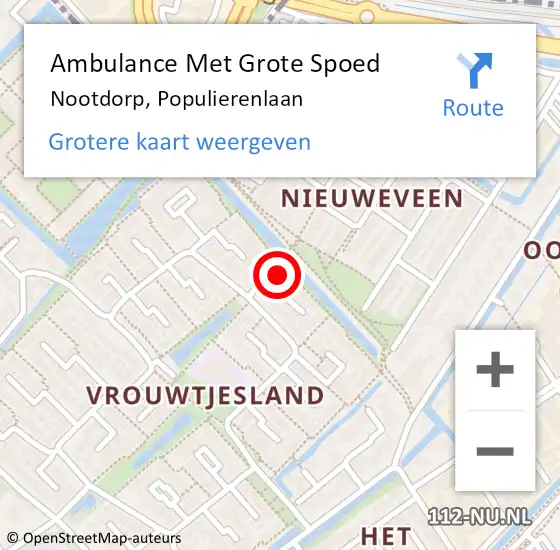 Locatie op kaart van de 112 melding: Ambulance Met Grote Spoed Naar Nootdorp, Populierenlaan op 25 oktober 2022 01:50
