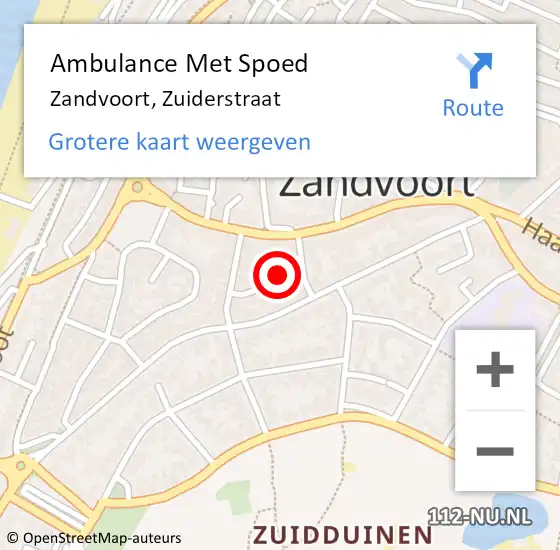Locatie op kaart van de 112 melding: Ambulance Met Spoed Naar Zandvoort, Zuiderstraat op 25 oktober 2022 02:42