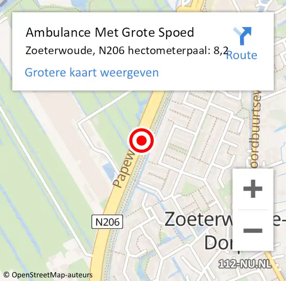 Locatie op kaart van de 112 melding: Ambulance Met Grote Spoed Naar Zoeterwoude, N206 hectometerpaal: 8,2 op 25 oktober 2022 03:31