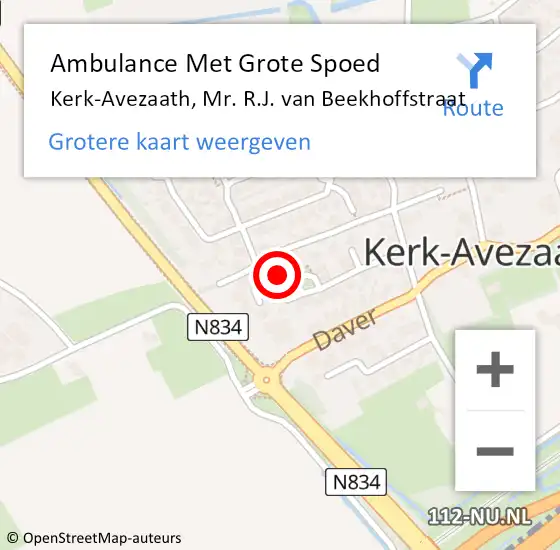 Locatie op kaart van de 112 melding: Ambulance Met Grote Spoed Naar Kerk-Avezaath, Mr. R.J. van Beekhoffstraat op 25 oktober 2022 03:57