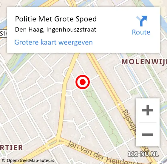 Locatie op kaart van de 112 melding: Politie Met Grote Spoed Naar Den Haag, Ingenhouszstraat op 25 oktober 2022 06:56