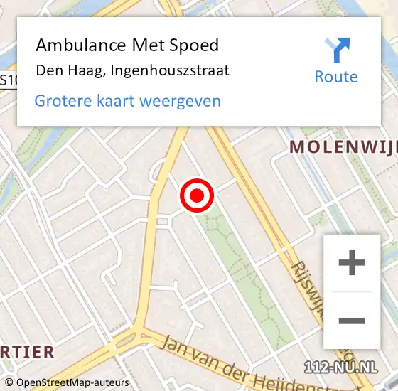 Locatie op kaart van de 112 melding: Ambulance Met Spoed Naar Den Haag, Ingenhouszstraat op 25 oktober 2022 07:03