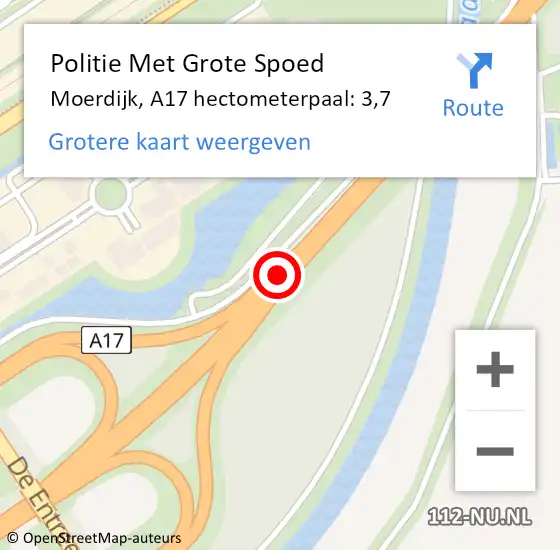 Locatie op kaart van de 112 melding: Politie Met Grote Spoed Naar Moerdijk, A17 hectometerpaal: 3,7 op 25 oktober 2022 07:32