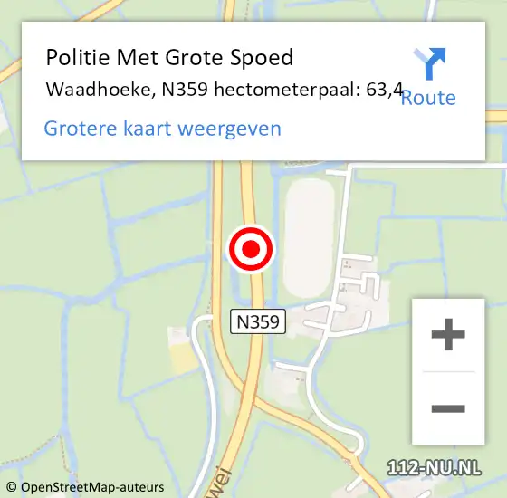 Locatie op kaart van de 112 melding: Politie Met Grote Spoed Naar Waadhoeke, N359 hectometerpaal: 63,4 op 25 oktober 2022 07:35