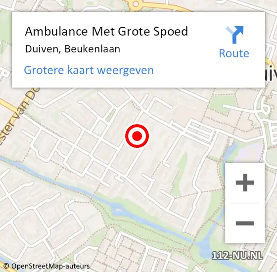 Locatie op kaart van de 112 melding: Ambulance Met Grote Spoed Naar Duiven, Beukenlaan op 25 oktober 2022 07:43