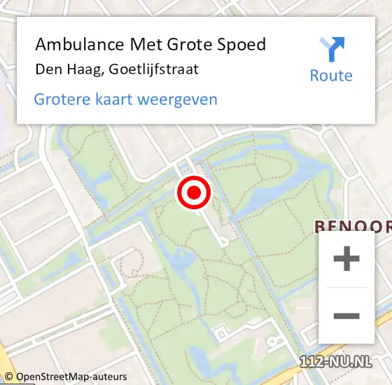 Locatie op kaart van de 112 melding: Ambulance Met Grote Spoed Naar Den Haag, Goetlijfstraat op 25 oktober 2022 07:59
