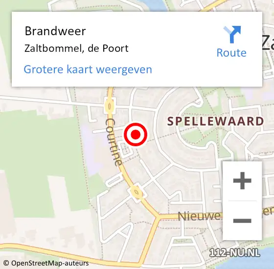 Locatie op kaart van de 112 melding: Brandweer Zaltbommel, de Poort op 25 oktober 2022 08:00