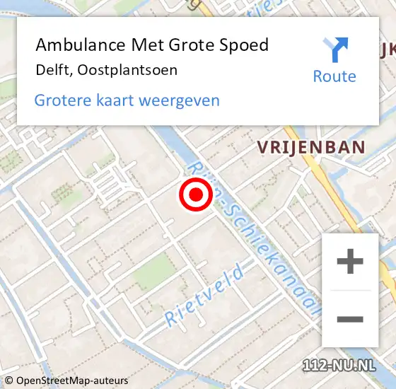 Locatie op kaart van de 112 melding: Ambulance Met Grote Spoed Naar Delft, Oostplantsoen op 25 oktober 2022 08:17