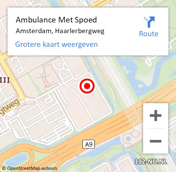 Locatie op kaart van de 112 melding: Ambulance Met Spoed Naar Amsterdam-Zuidoost, Haarlerbergweg op 25 oktober 2022 08:32