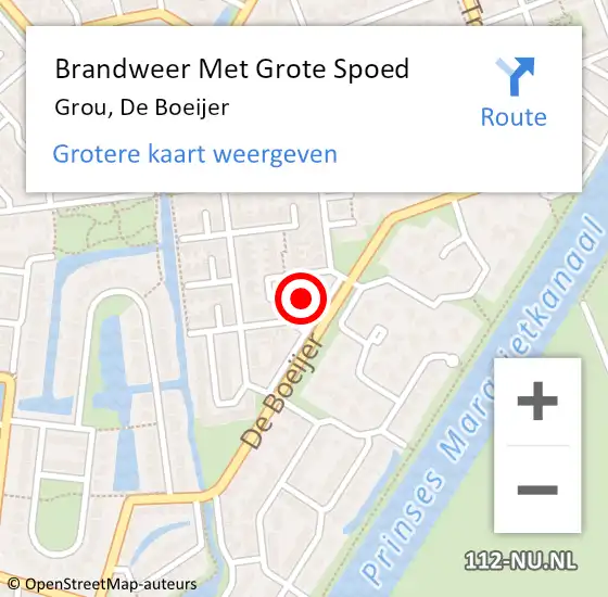 Locatie op kaart van de 112 melding: Brandweer Met Grote Spoed Naar Grou, De Boeijer op 25 oktober 2022 08:35