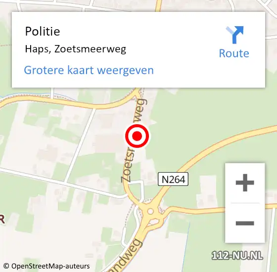 Locatie op kaart van de 112 melding: Politie Haps, Zoetsmeerweg op 25 oktober 2022 08:47