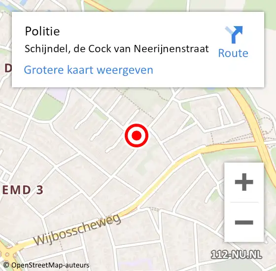 Locatie op kaart van de 112 melding: Politie Schijndel, de Cock van Neerijnenstraat op 25 oktober 2022 08:55