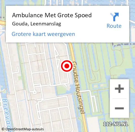 Locatie op kaart van de 112 melding: Ambulance Met Grote Spoed Naar Gouda, Leenmanslag op 25 oktober 2022 09:01