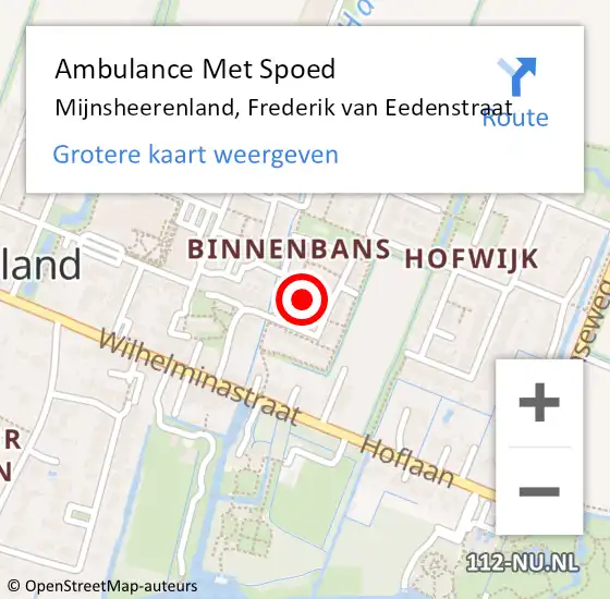 Locatie op kaart van de 112 melding: Ambulance Met Spoed Naar Mijnsheerenland, Frederik van Eedenstraat op 25 oktober 2022 09:06