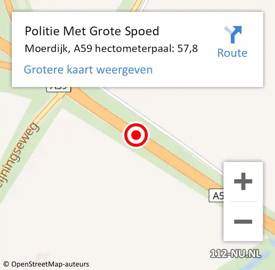 Locatie op kaart van de 112 melding: Politie Met Grote Spoed Naar Moerdijk, A59 hectometerpaal: 57,8 op 25 oktober 2022 09:23