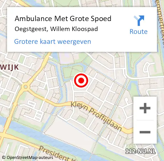 Locatie op kaart van de 112 melding: Ambulance Met Grote Spoed Naar Oegstgeest, Willem Kloospad op 25 oktober 2022 09:46