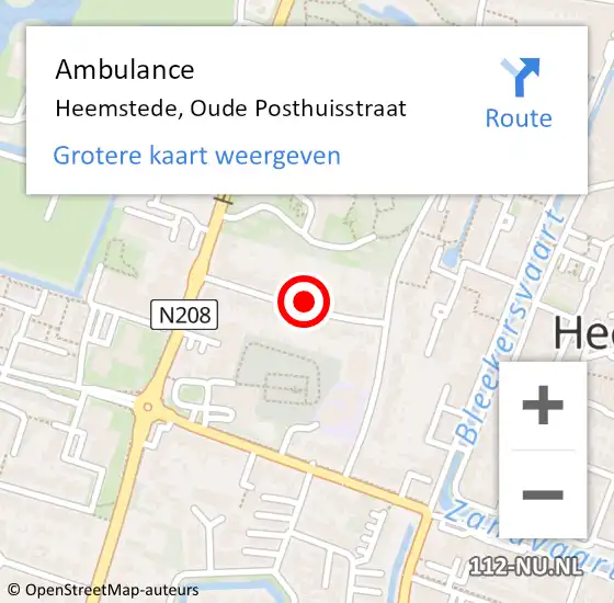 Locatie op kaart van de 112 melding: Ambulance Heemstede, Oude Posthuisstraat op 25 oktober 2022 09:57