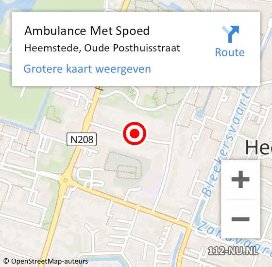 Locatie op kaart van de 112 melding: Ambulance Met Spoed Naar Heemstede, Oude Posthuisstraat op 25 oktober 2022 09:58