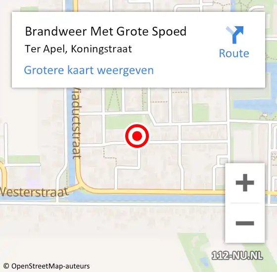 Locatie op kaart van de 112 melding: Brandweer Met Grote Spoed Naar Ter Apel, Koningstraat op 25 oktober 2022 10:01