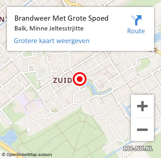 Locatie op kaart van de 112 melding: Brandweer Met Grote Spoed Naar Balk, Minne Jeltesstrjitte op 25 oktober 2022 10:19