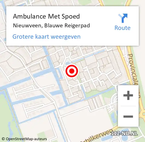 Locatie op kaart van de 112 melding: Ambulance Met Spoed Naar Nieuwveen, Blauwe Reigerpad op 25 oktober 2022 10:22