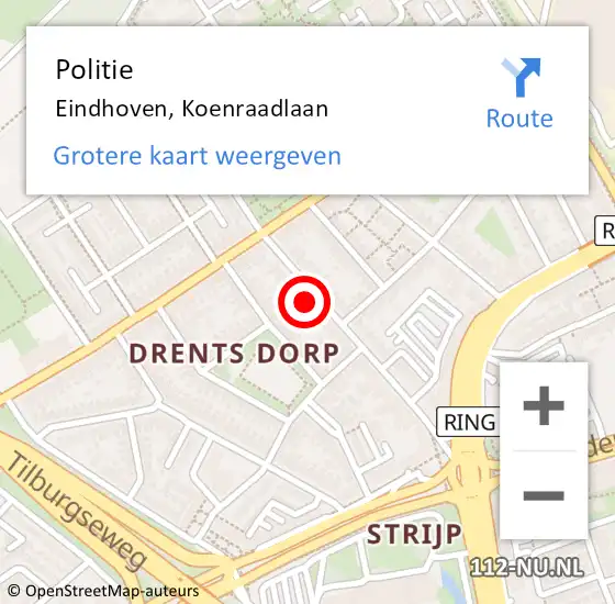 Locatie op kaart van de 112 melding: Politie Eindhoven, Koenraadlaan op 25 oktober 2022 10:27