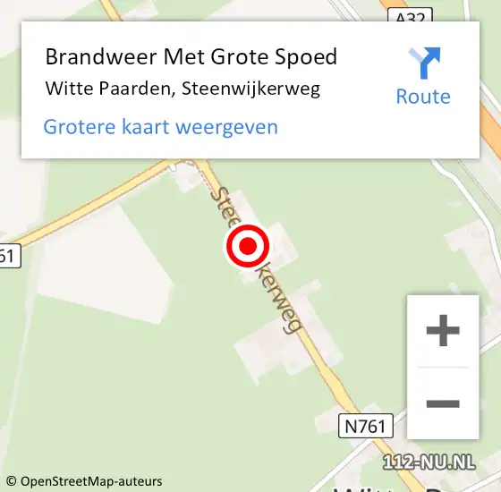 Locatie op kaart van de 112 melding: Brandweer Met Grote Spoed Naar Witte Paarden, Steenwijkerweg op 10 oktober 2013 11:20
