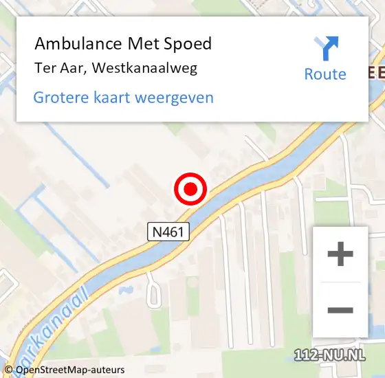 Locatie op kaart van de 112 melding: Ambulance Met Spoed Naar Ter Aar, Westkanaalweg op 2 augustus 2014 17:54