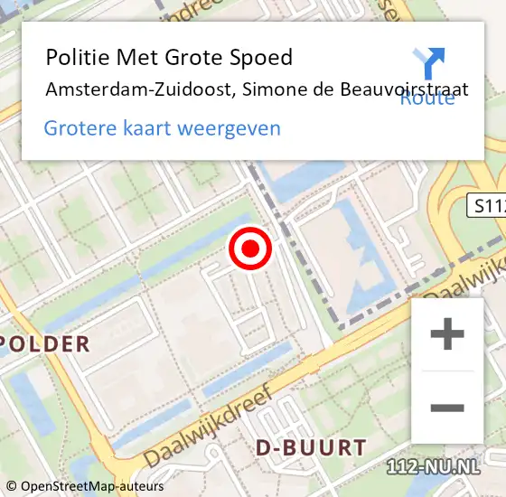 Locatie op kaart van de 112 melding: Politie Met Grote Spoed Naar Amsterdam-Zuidoost, Simone de Beauvoirstraat op 25 oktober 2022 11:33