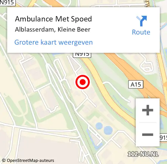 Locatie op kaart van de 112 melding: Ambulance Met Spoed Naar Alblasserdam, Kleine Beer op 25 oktober 2022 11:50