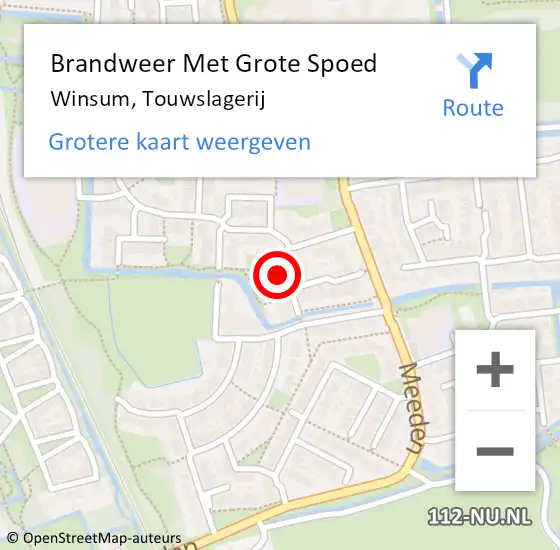 Locatie op kaart van de 112 melding: Brandweer Met Grote Spoed Naar Winsum, Touwslagerij op 25 oktober 2022 12:19